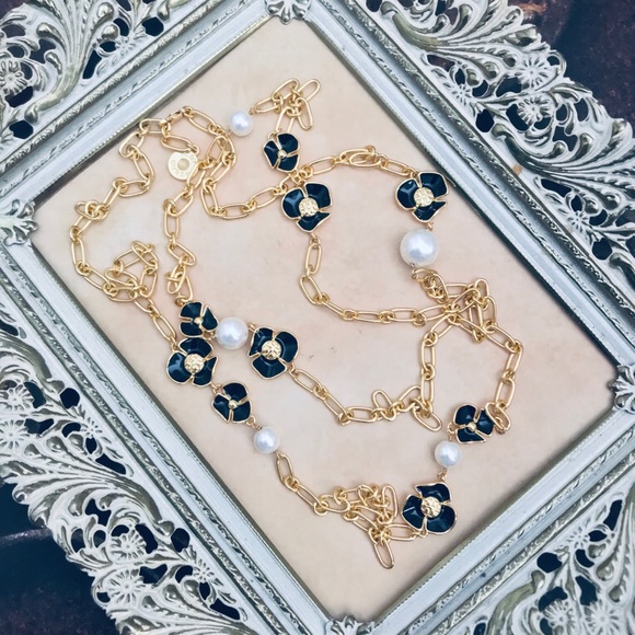 TORY BJRCH • Black Fleur Rosary Station Necklace - Picture 5 of 5
